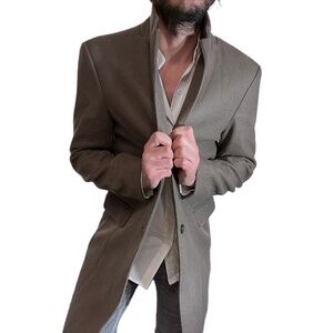 Wool Blend Stand Collar Trench Coat | Long Pea Coat Winter Business Casual